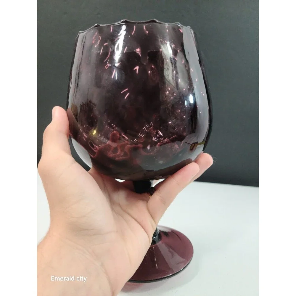 Vtg Empoli Brandy Snifter Amethyst Purple Diamond OPTIC Italy Art Glass Vase